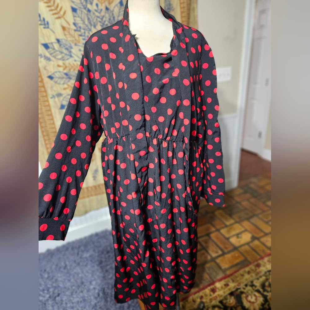 Polka Dot Black Dress 3X - Picture 2 of 5